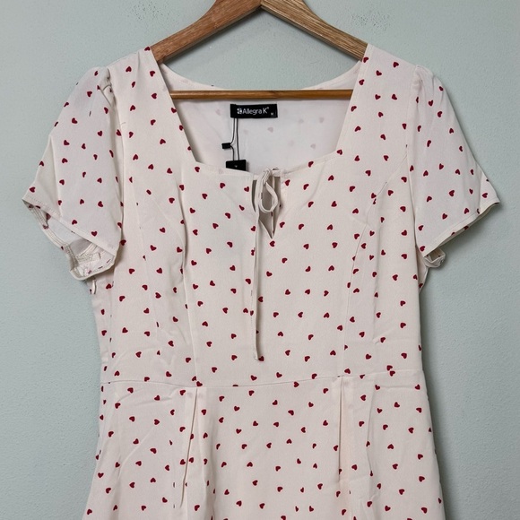 NWT Allegra K Dainty Heart Pattern Square Neck Short Sleeve Fit & Flare Dress‎ - Picture 8 of 10